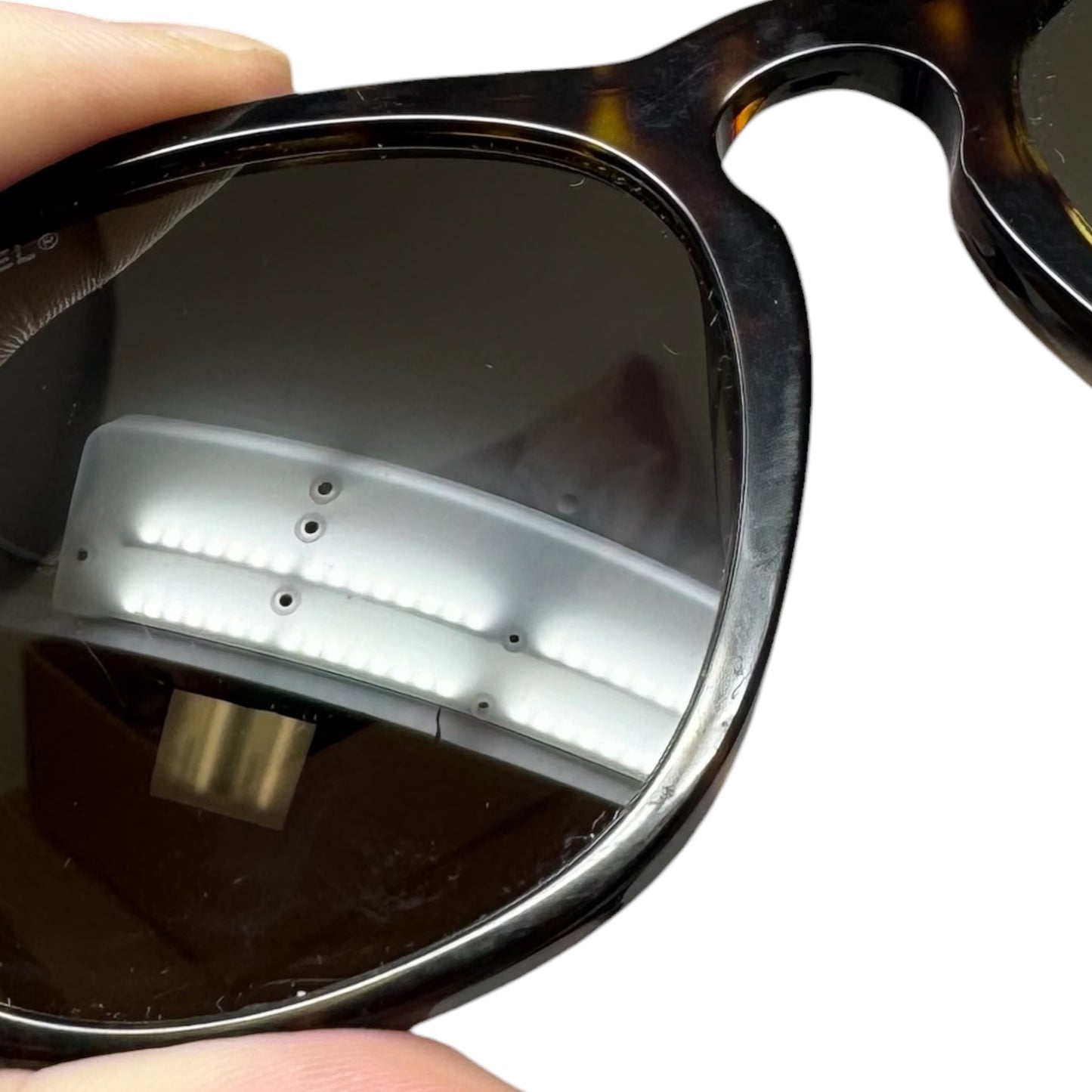 AS IS CC Tortoise Shell & Leather Sunglasses Luxury Designer By Chanel