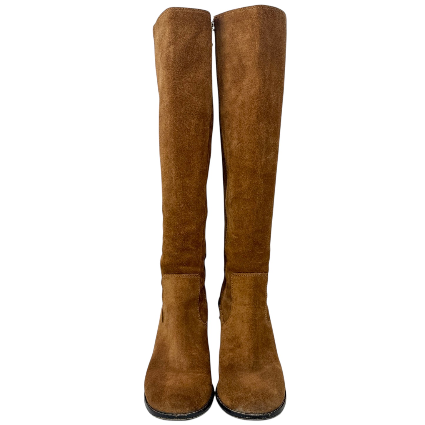 Ombre Heeled Boots In Saddle Suede Designer By Coach In Tan, Size: 8.5