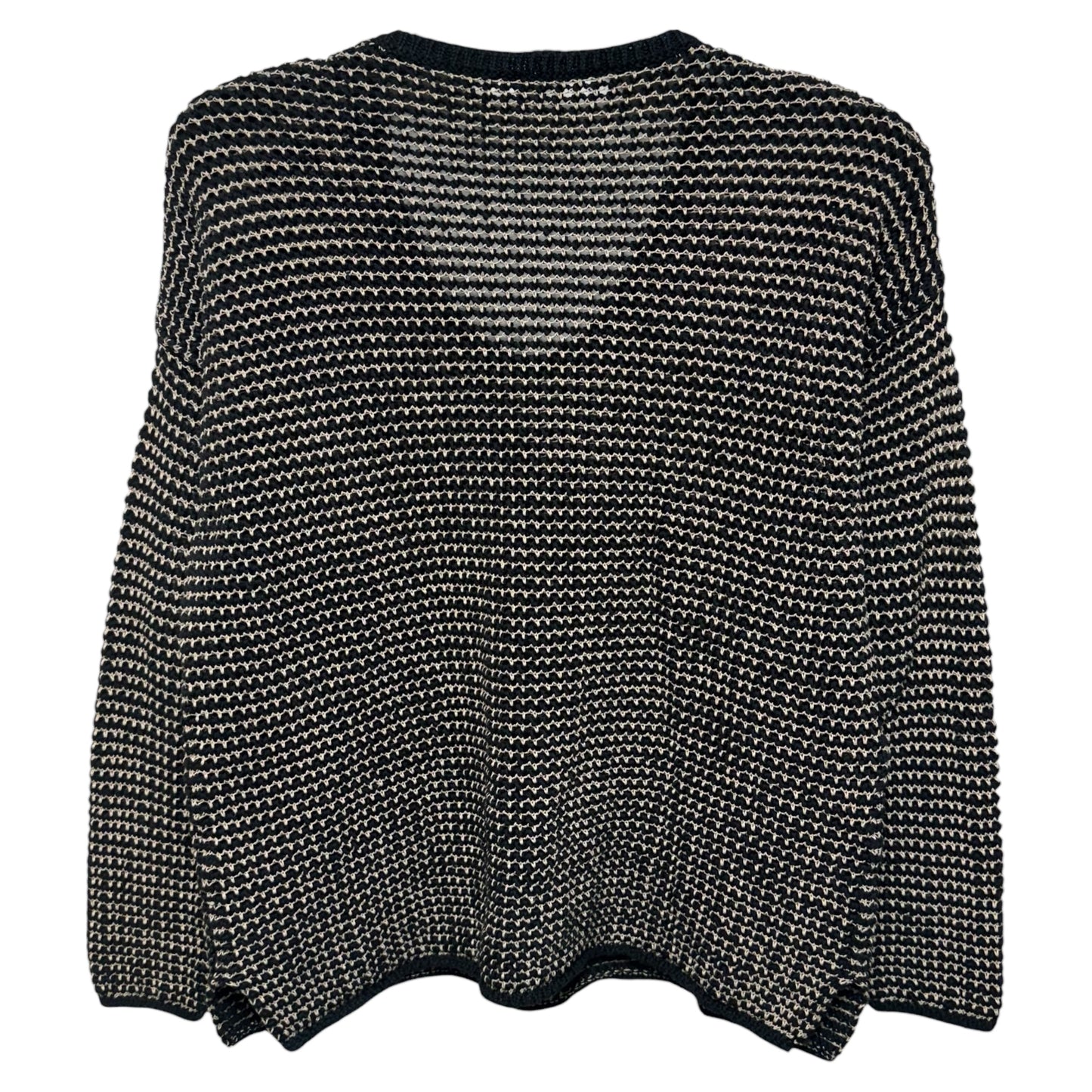 Organic Cotton Linen Blend Open Knit Sweater By Eileen Fisher In Black & Cream, Size: S