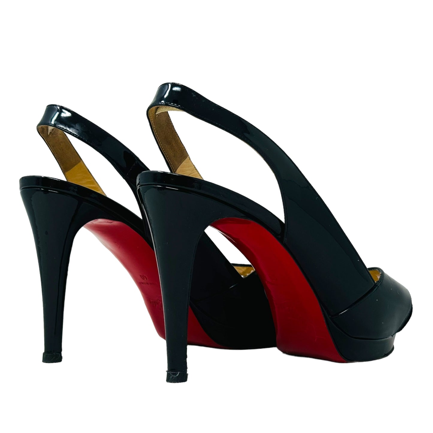 Soso 100 Patent Calf Slingback Sandals Luxury Designer By Christian Louboutin In Black, Size: US 9/IT 40