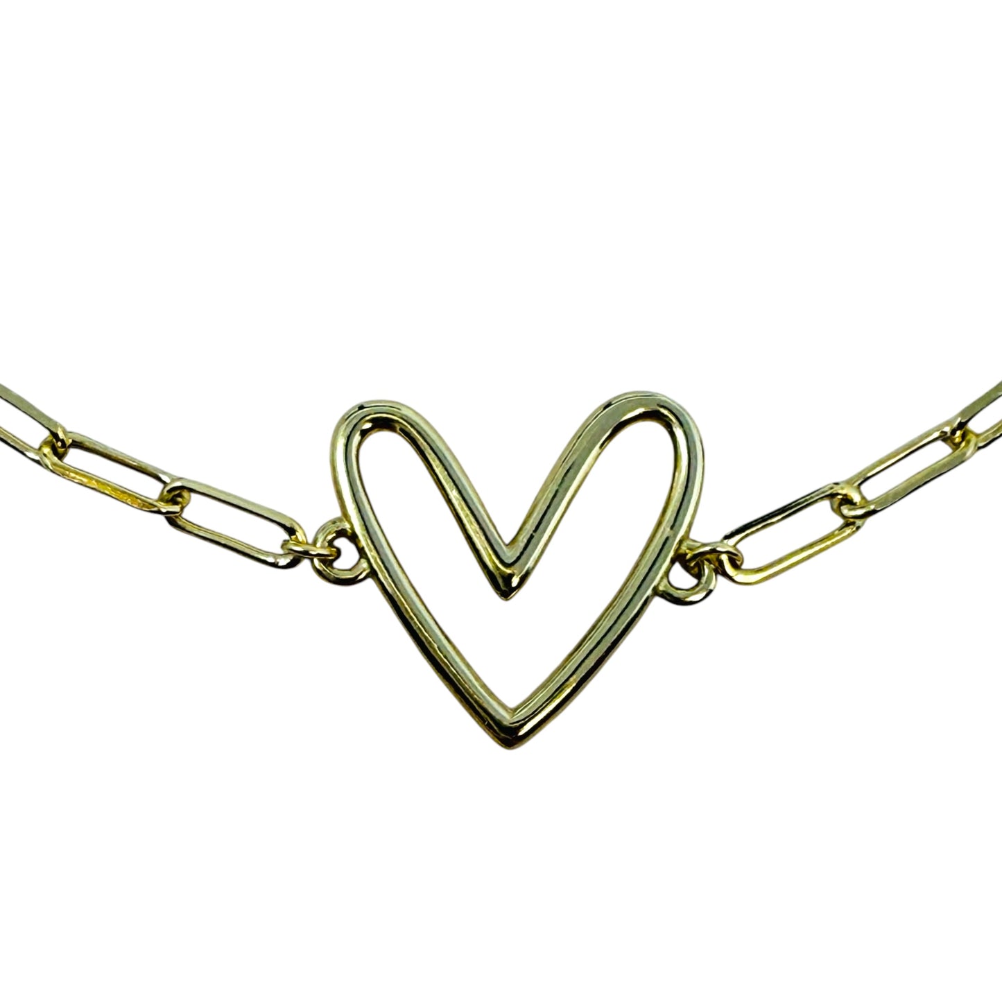 Gold Over Sterling Silver Open Heart Chain Bracelet