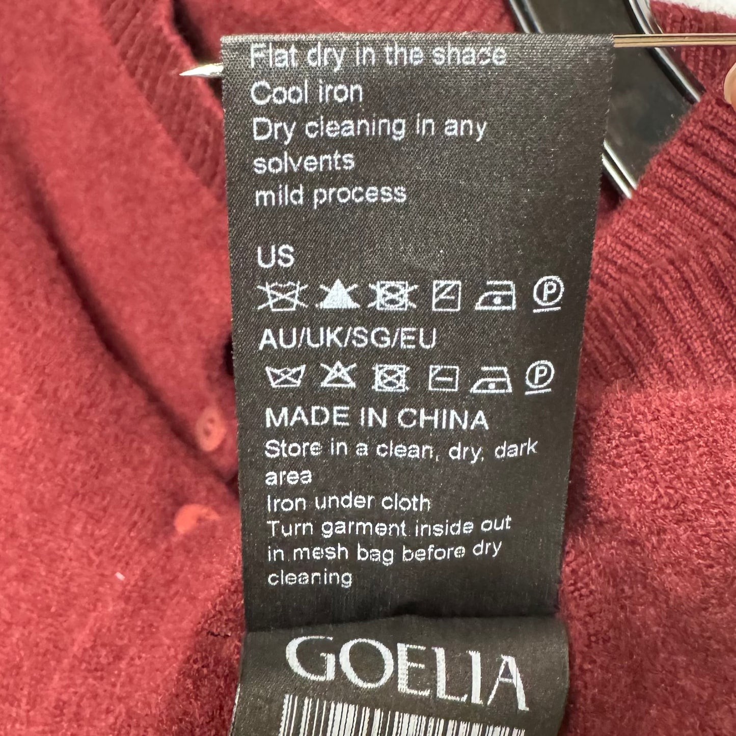 100% Wool Letter Embroidered Cardigan By Goelia In Maroon, Size: 6