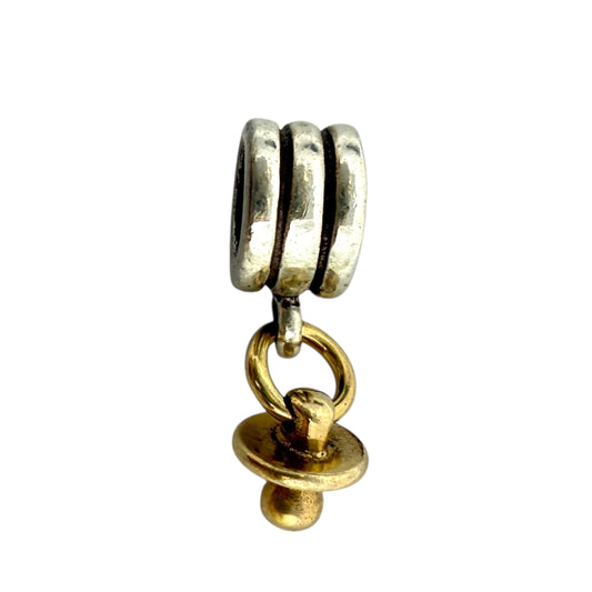 Two Tone 14K Gold & Sterling Silver Baby Pacifier Dangle Charm By Pandora