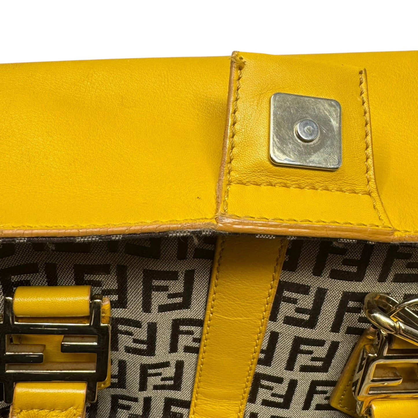 Zucchino Leather Trim Canvas Handbag Luxury Designer By Fendi, Size: Medium