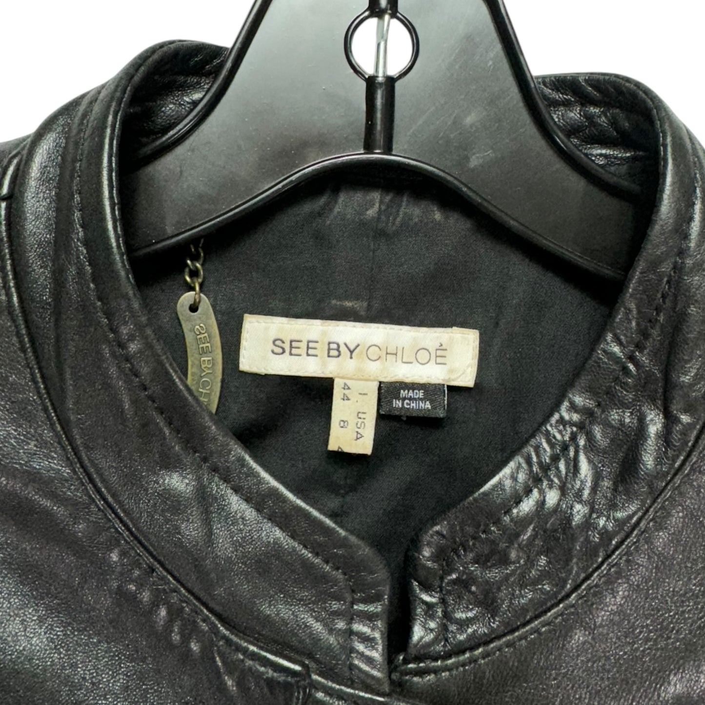 Lambskin Leather Moto Jacket Designer By See By Chloe In Black, Size: 8