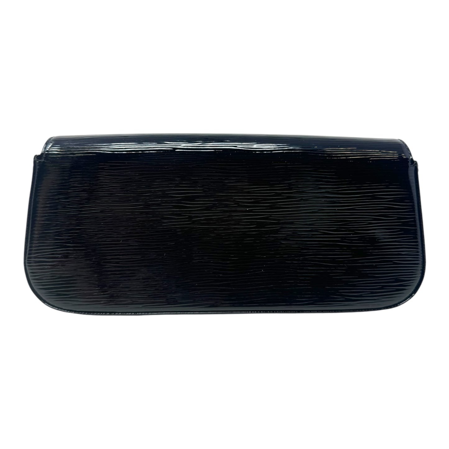 Epi Electric Sobe Clutch Pochette Luxury Designer By Louis Vuitton In Black Embossed Patent Leather, Size: Large