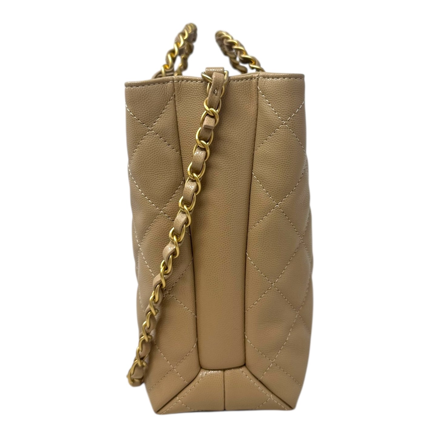 RARE 24S Coco Shiny Caviar Quilted Chain Top Handle Shopping Bag Luxury Designer By Chanel, Size: Medium