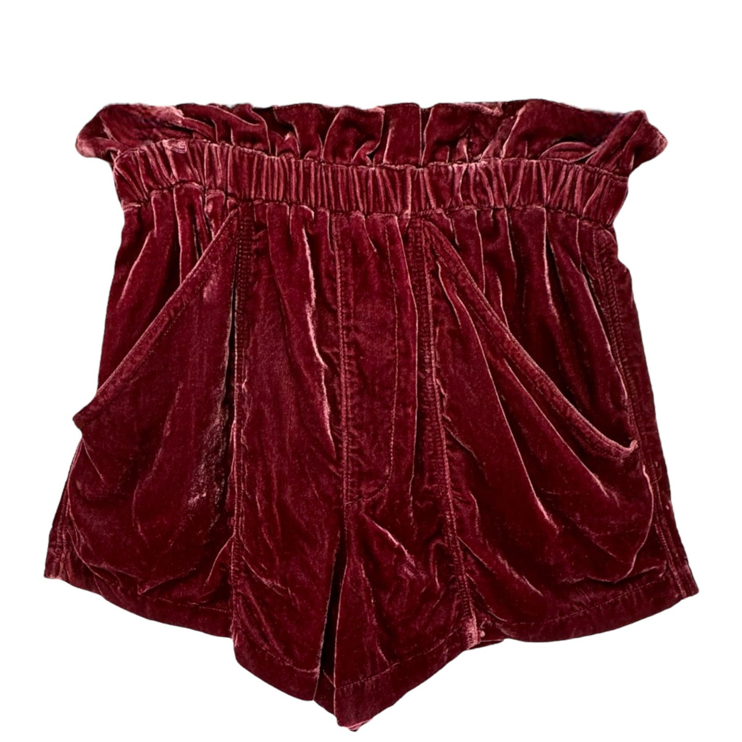 At First Sight Velvet High Waisted Paper Bag Shorts By Free People In Wine Bordeaux, Size: S