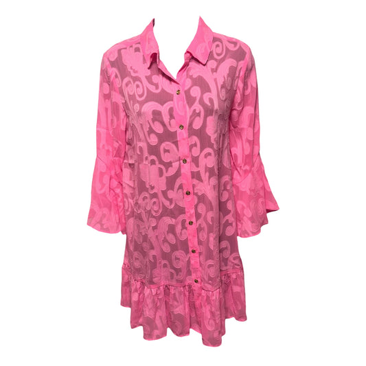 Linley Cover-up Designer By Lilly Pulitzer In Pink Shandy Poly Crepe Swirl Clip, Size: S