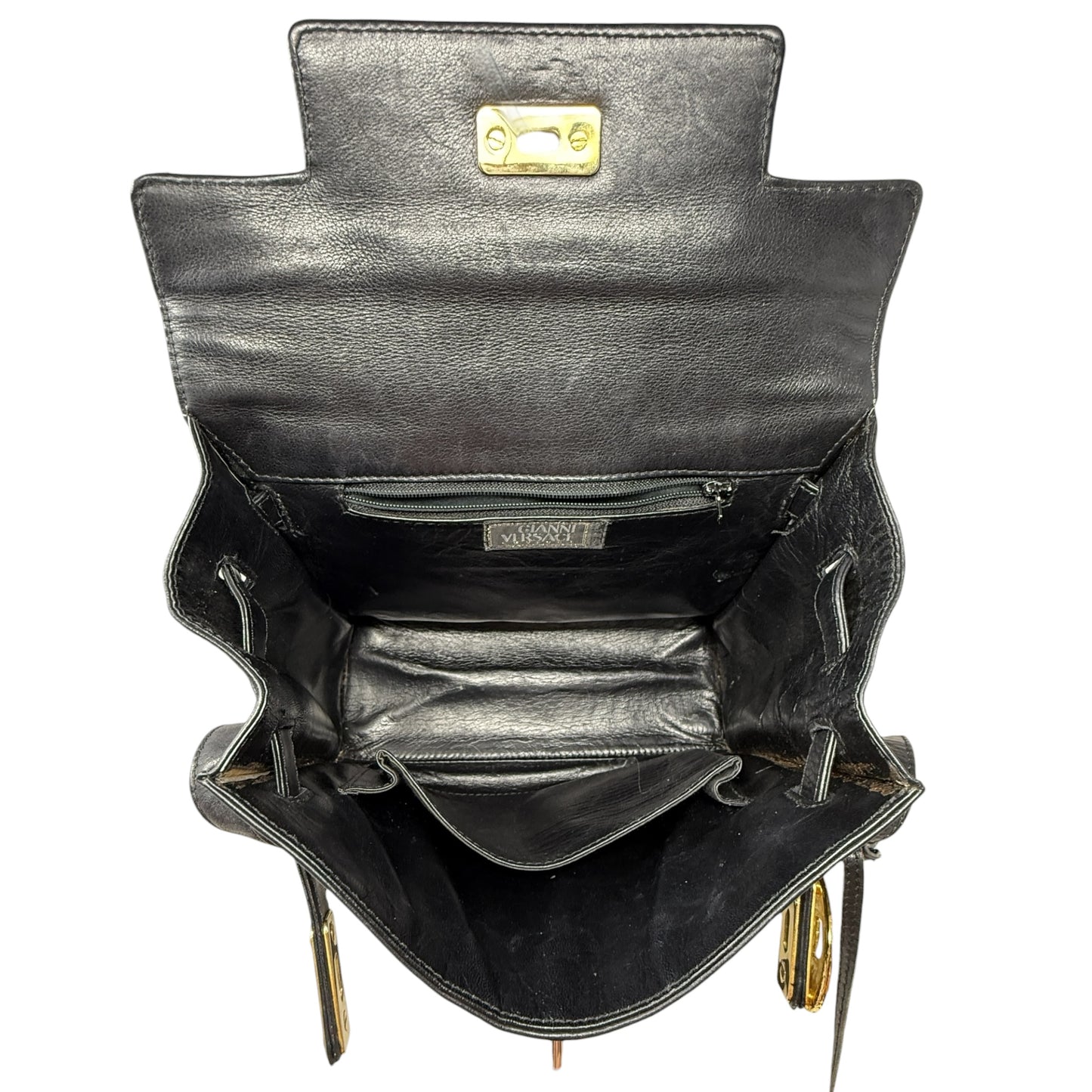 Vintage 90’s Medusa Medallion Leather Flap Shoulder Bag Luxury Designer By Gianni Versace, Size: Medium