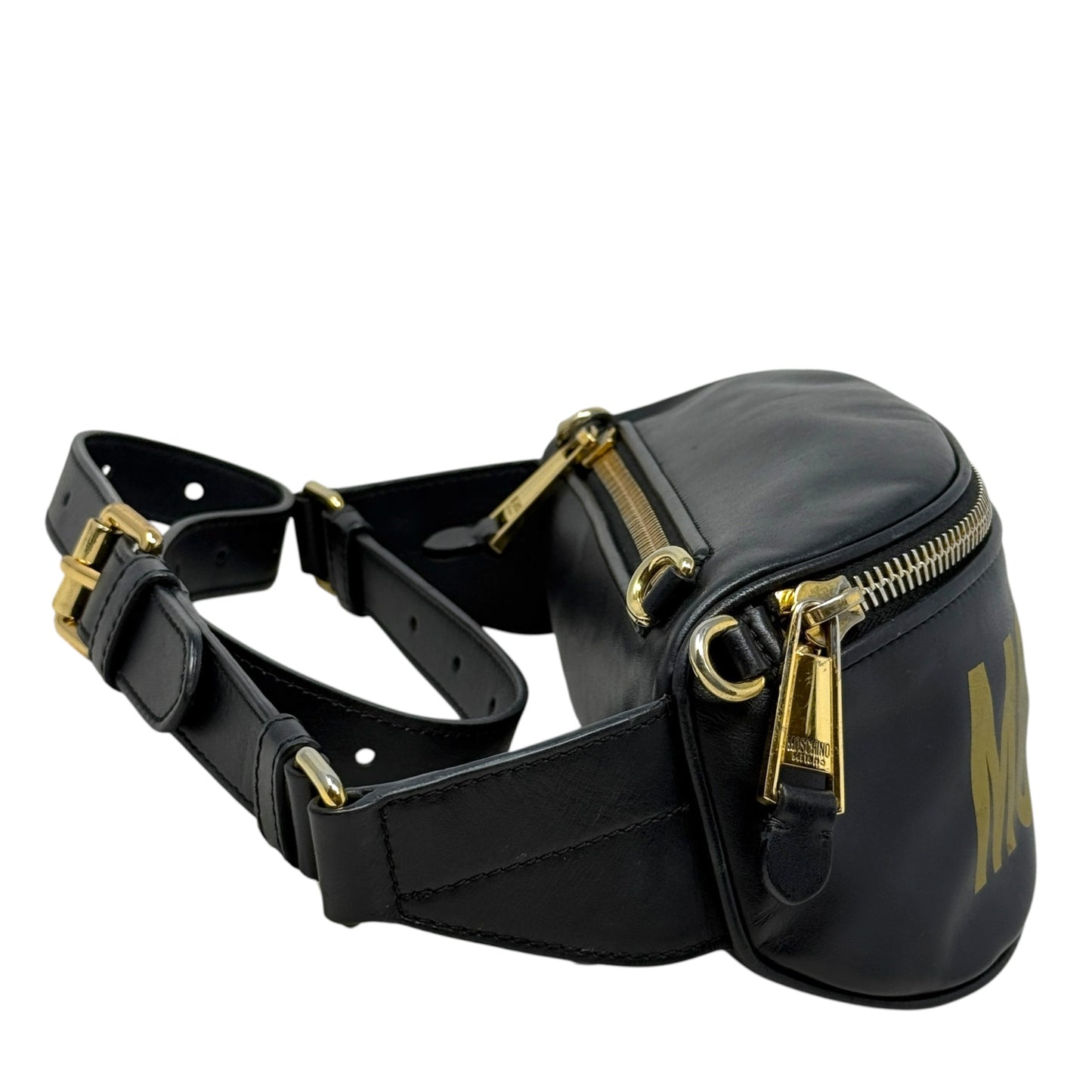 Logo Leather Belt Bag Luxury Designer By Moschino, Size: Medium