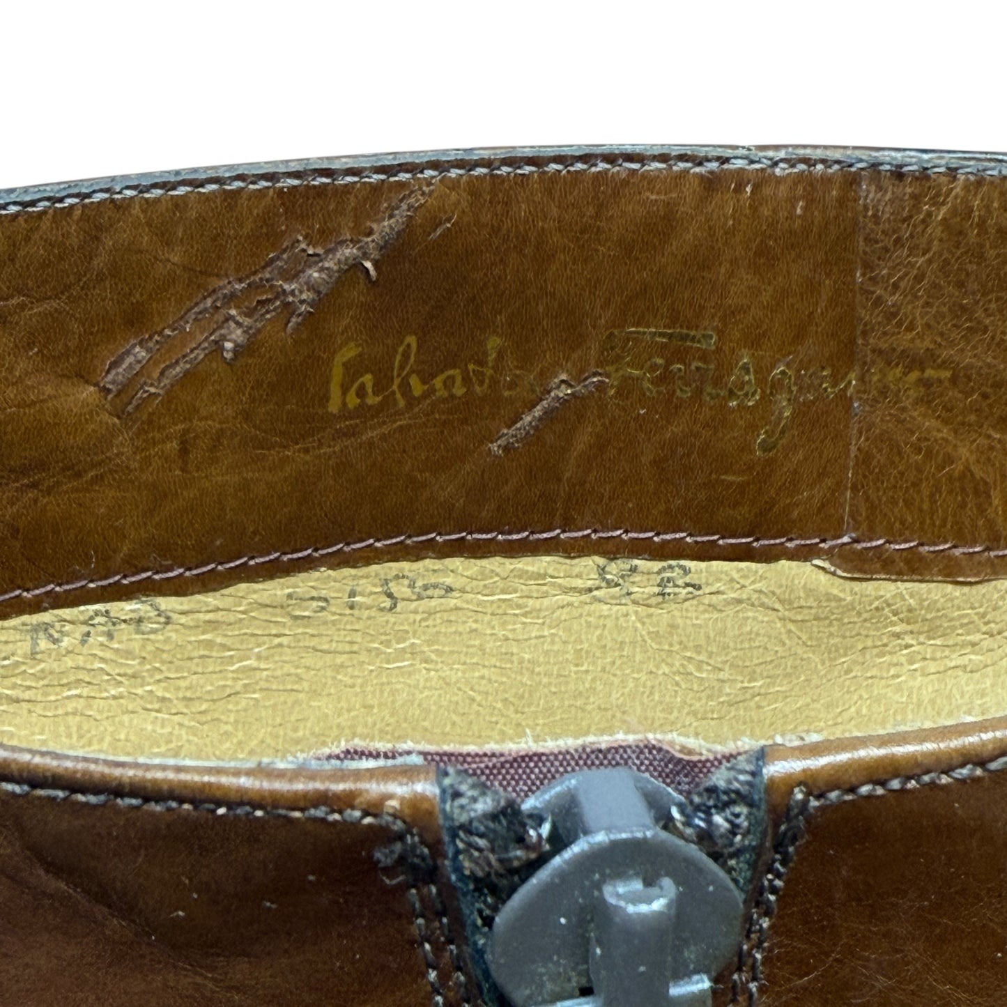 Vintage Leather Riding Boots Luxury Designer By Ferragamo In Brown, Size: 8