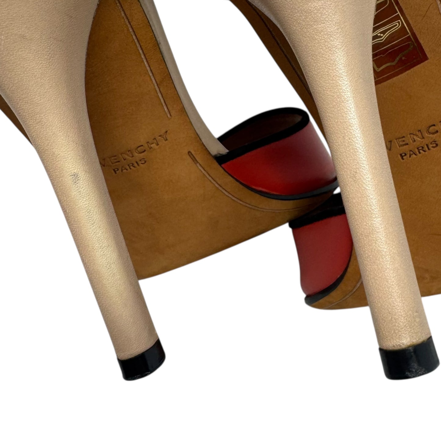 SS 2012 RTW Collection Leather Colorblock Ankle Strap Stiletto Sandals Luxury Designer By Givenchy In Cream, Size: 8 (EU 38.5)