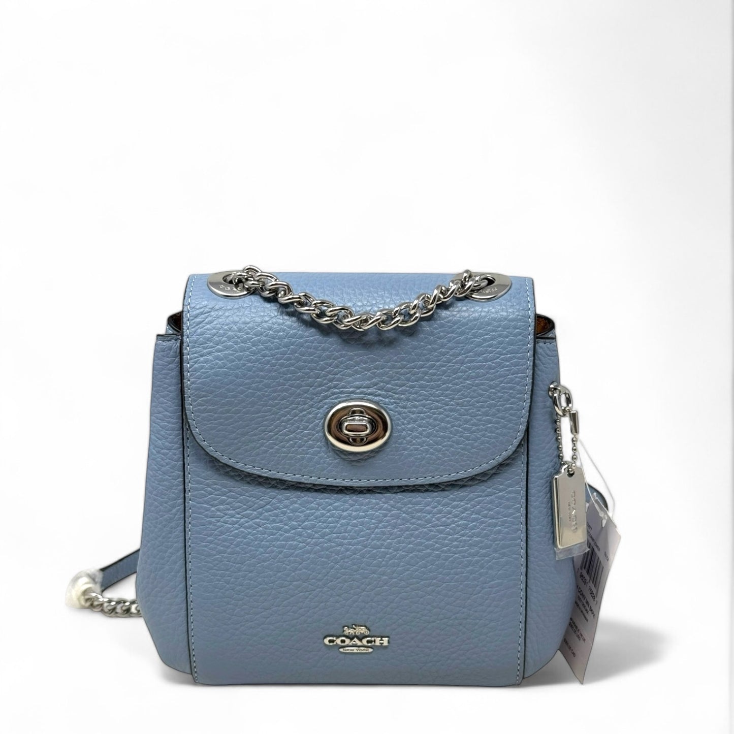 Convertible Mini Pebble Leather Backpack Designer By Coach In Cornflower Blue, Size: Small