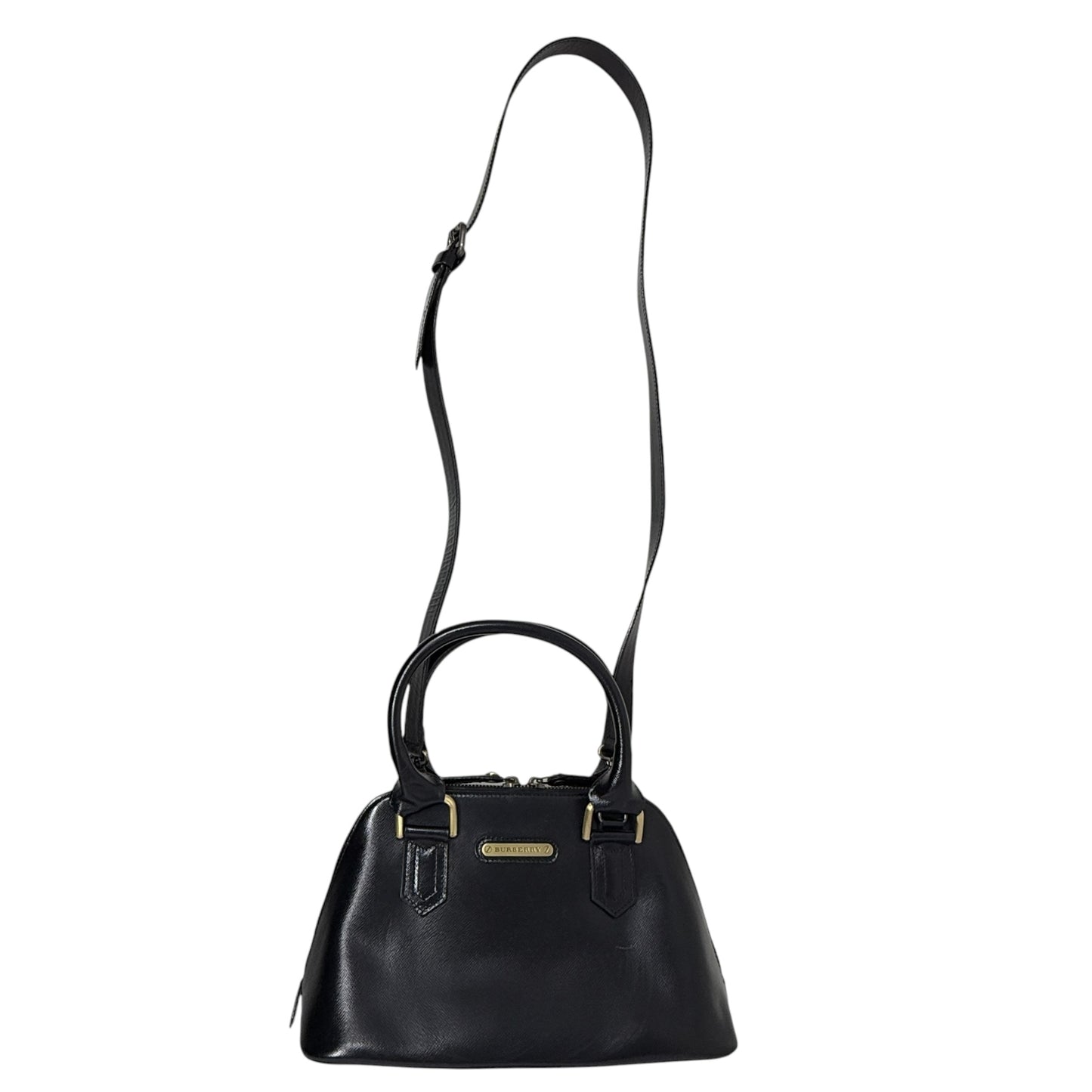 Vintage Saffiano Leather Dome Satchel Luxury Designer By Burberry, Size: Small