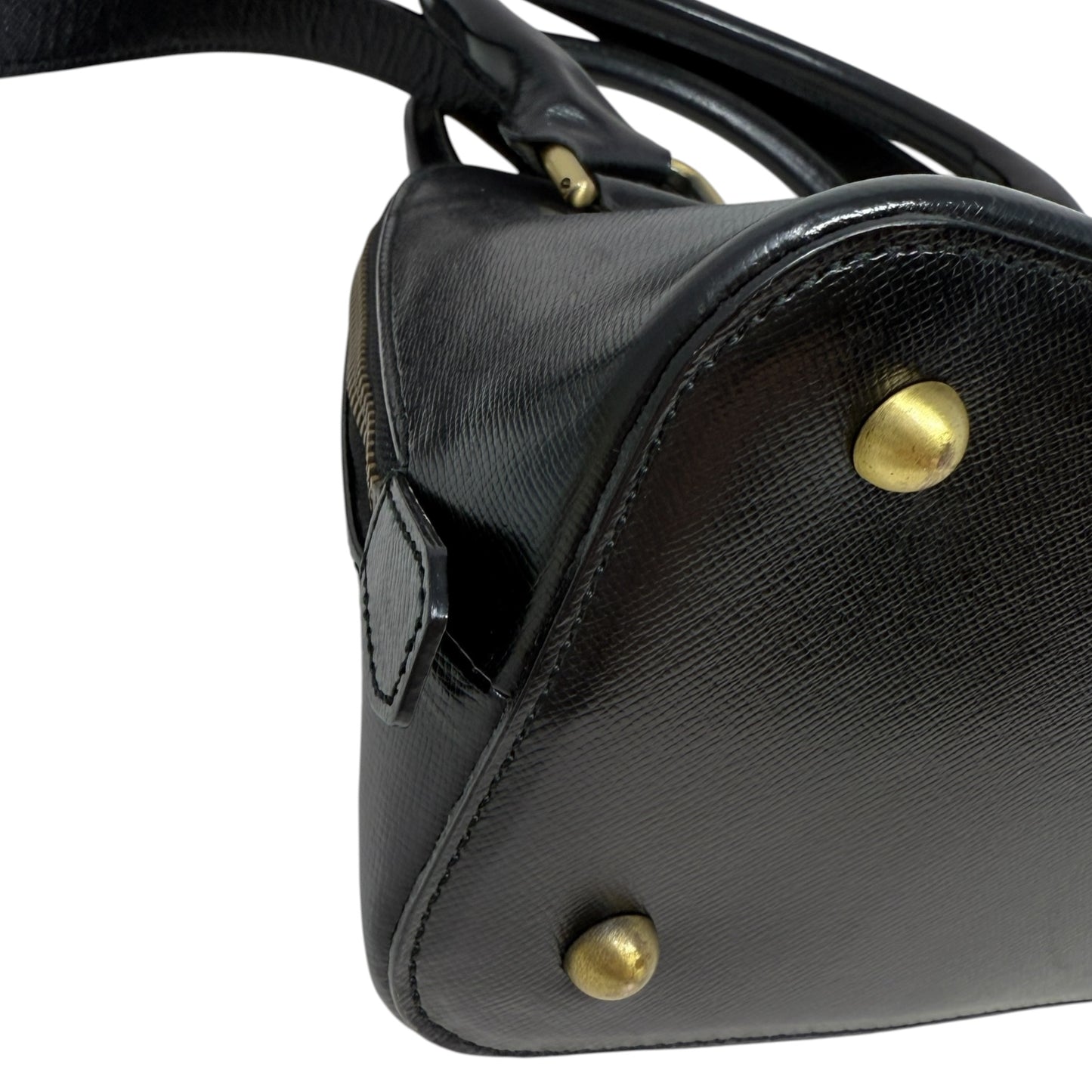 Vintage Saffiano Leather Dome Satchel Luxury Designer By Burberry, Size: Small