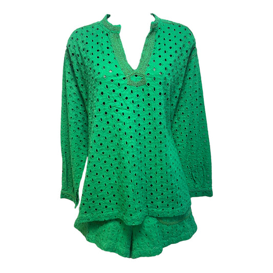 Eyelet Long Sleeve & Short 2 Piece Set By Gold & Silver In Green, Size: M