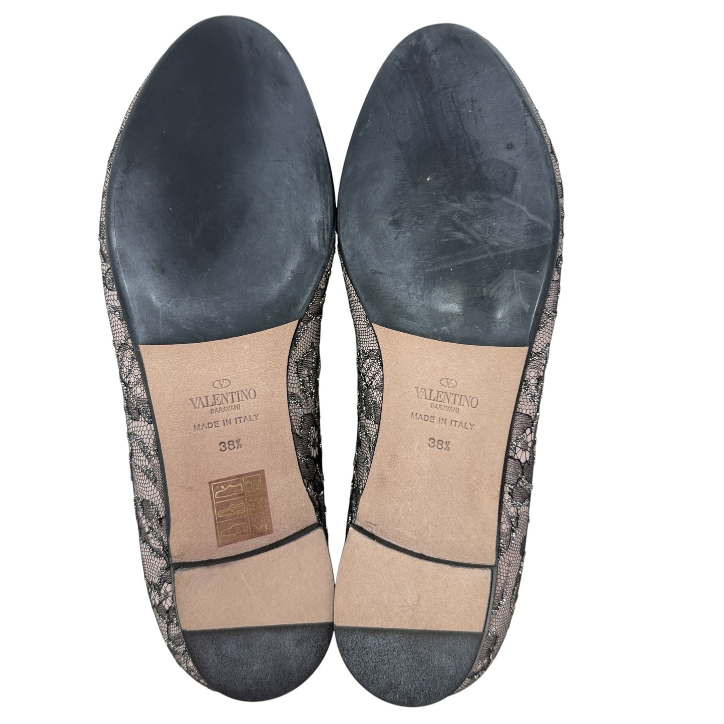 Caviar Crystal Lace Smoking Slippers In Blush Luxury Designer By Valentino-garavani In Black & Cream, Size: 8.5 (38.5)