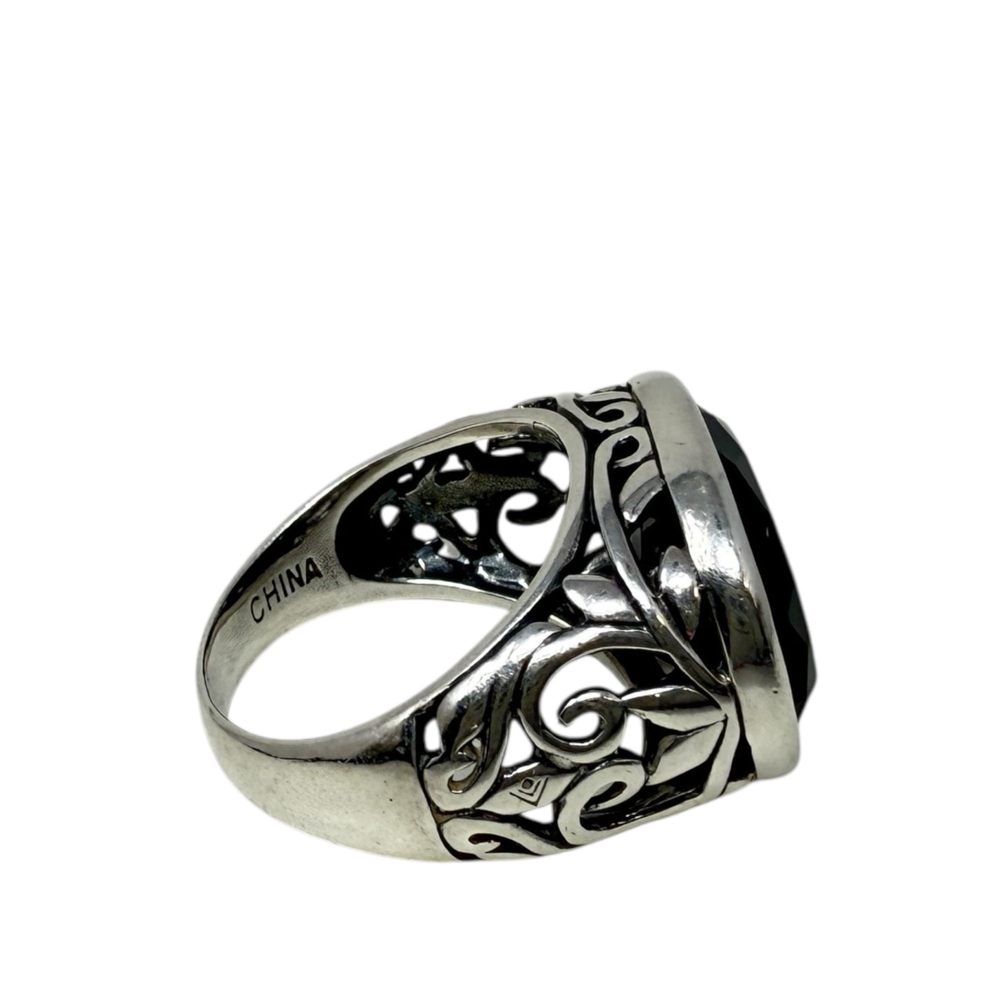 Sterling Silver, Onyx Chalcedony, Smoky Swirl Filigree Ring By Silpada, Size: 8
