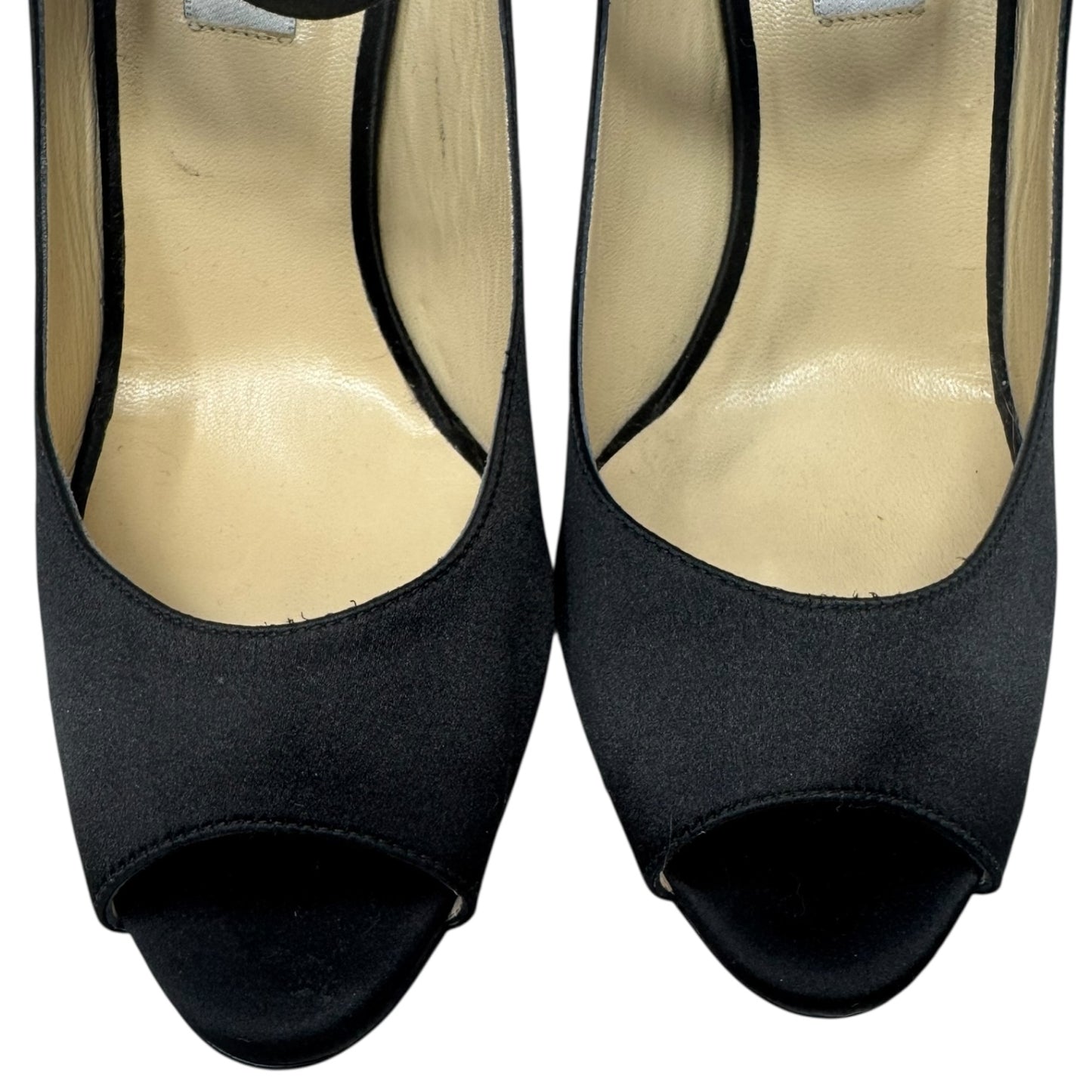 Embellished Buckle Peep Tor Heels Shoes Luxury Designer By Jimmy Choo In Black, Size: 11 (IT 41)