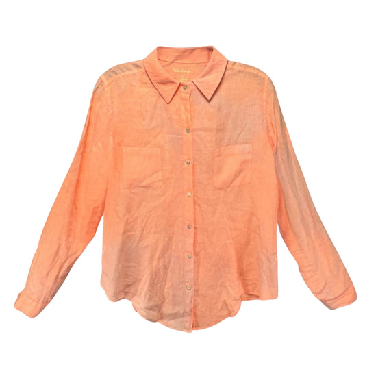Seaview Linen Button Down Top Designer By Lilly Pulitzer In Peach, Size: S