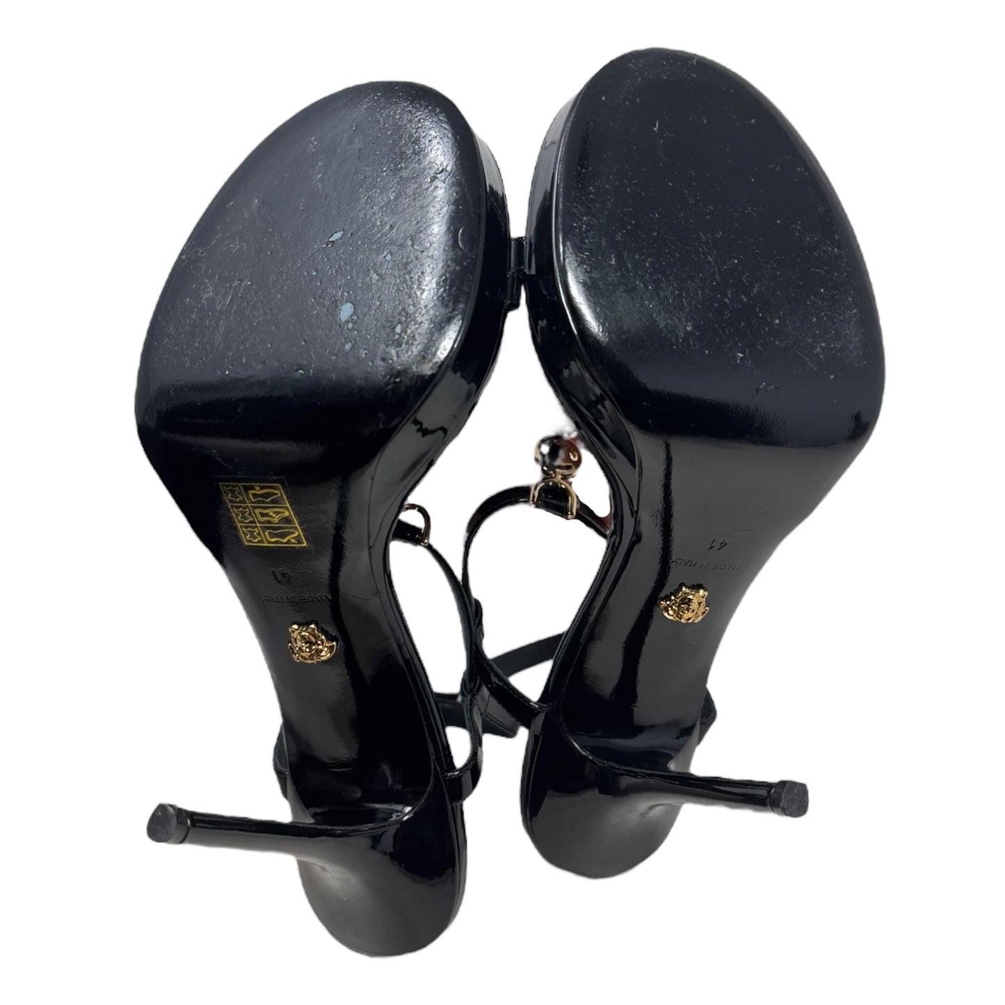 Medusa ‘95 Patent Strappy Stiletto Heels 115mm Shoes Luxury Designer By Versace In Black, Size: 11 (IT 41)