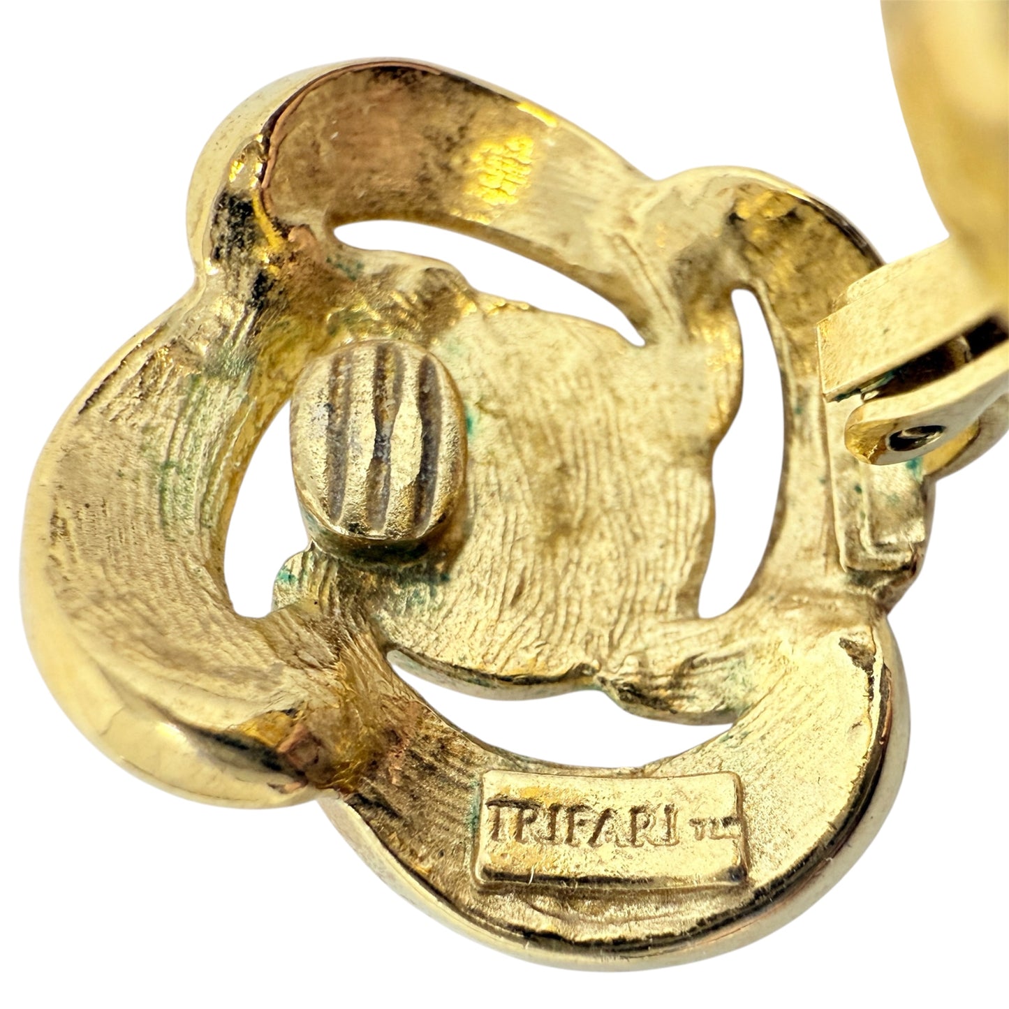 Vintage Gold Tone, Faux Pearl & Rhinestone Clip Earrings By Trifari