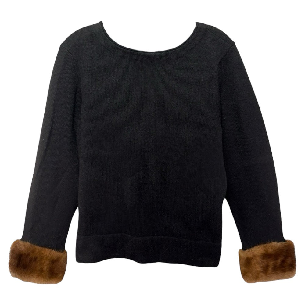 Faux Fur Cuff Cashmere Sweater By Saks Fifth Avenue In Black, Size: XL