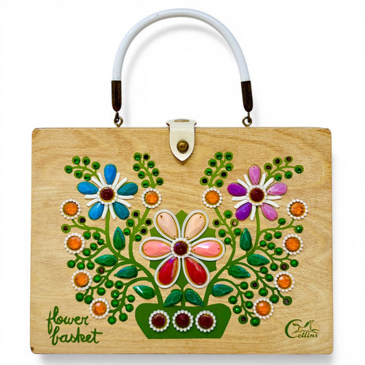 Vintage 60’s Collectible Flower Basket Wooden Box Handbag By Enid Collins of Texas, Size: Small