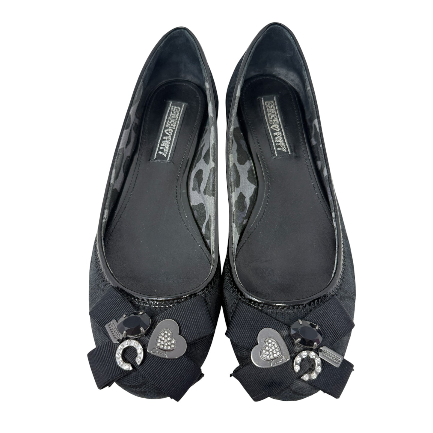 Poppy "Caper" Embellished Ballet Flats Designer By Coach In Black, Size: 9