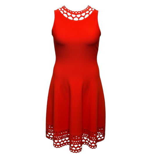 Chain Link Laser Cut Fit & Flare Dress Designer By Milly In Coral, Size: M