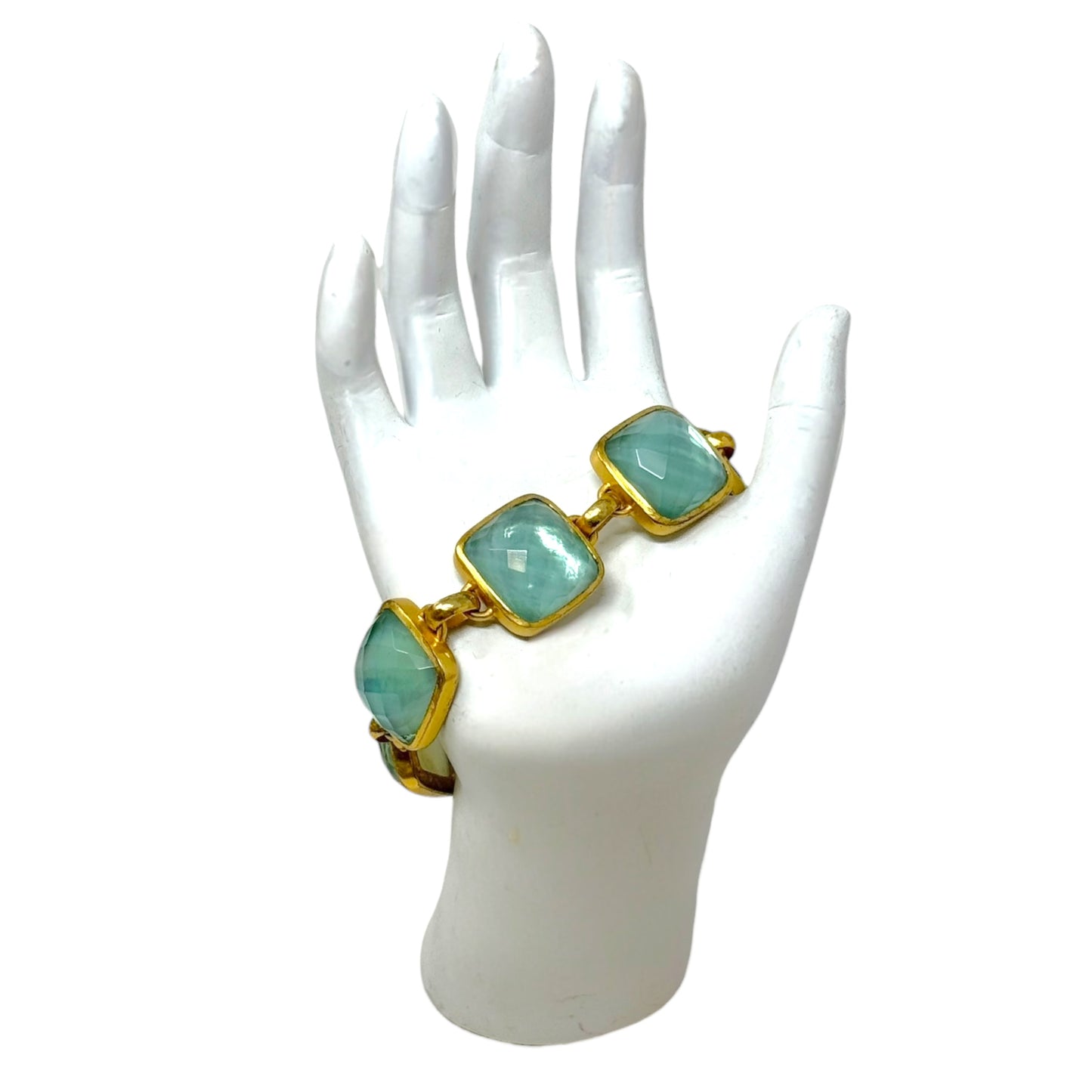 Catalina Stone 24K Gold Plate Bracelet By Julie Vos In Iridescent Capri Blue