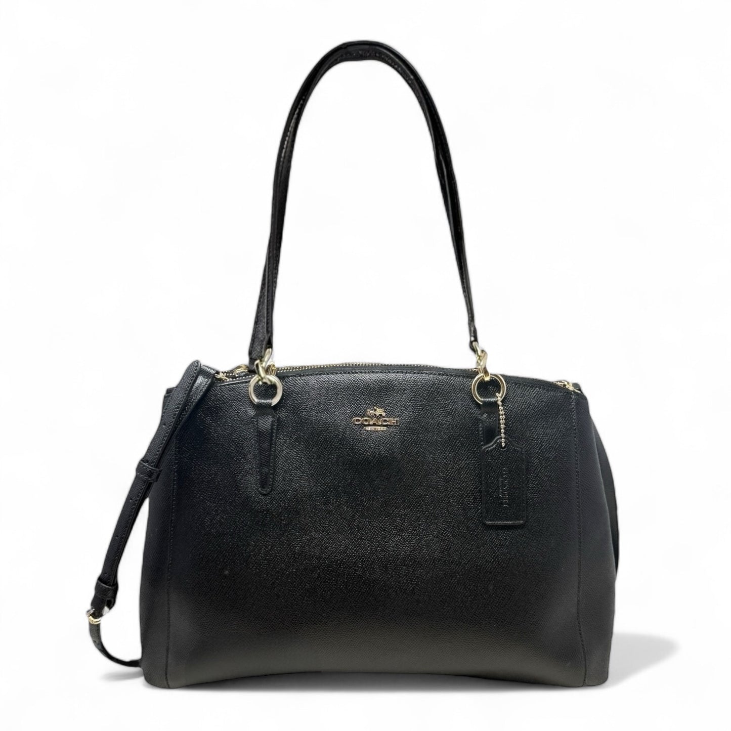 Christie Carryall Designer Coach In Black Crossgrain Leather, Size Large