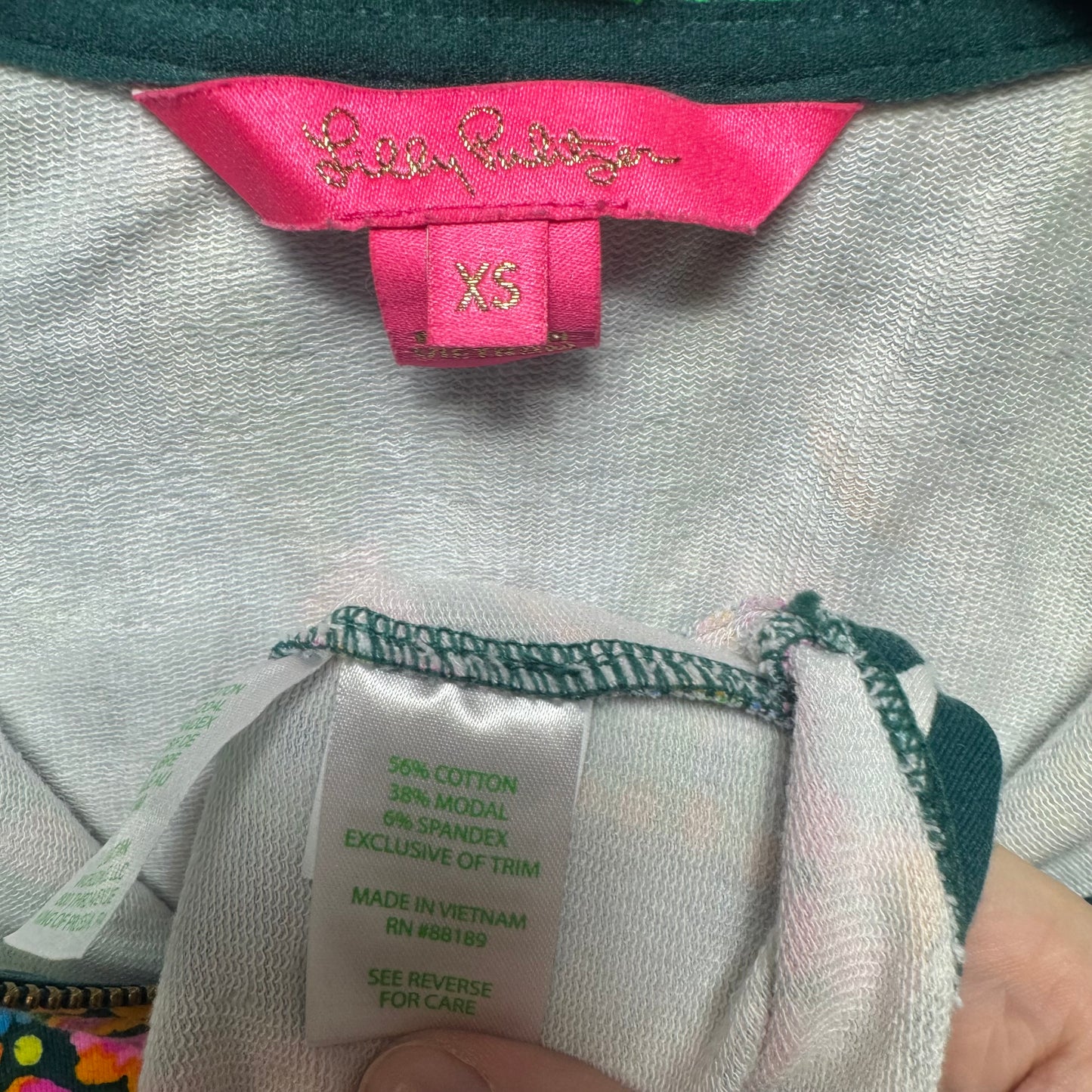 Leona Zip Jacket Designer By Lilly Pulitzer In Green & Pink, Size: Xs