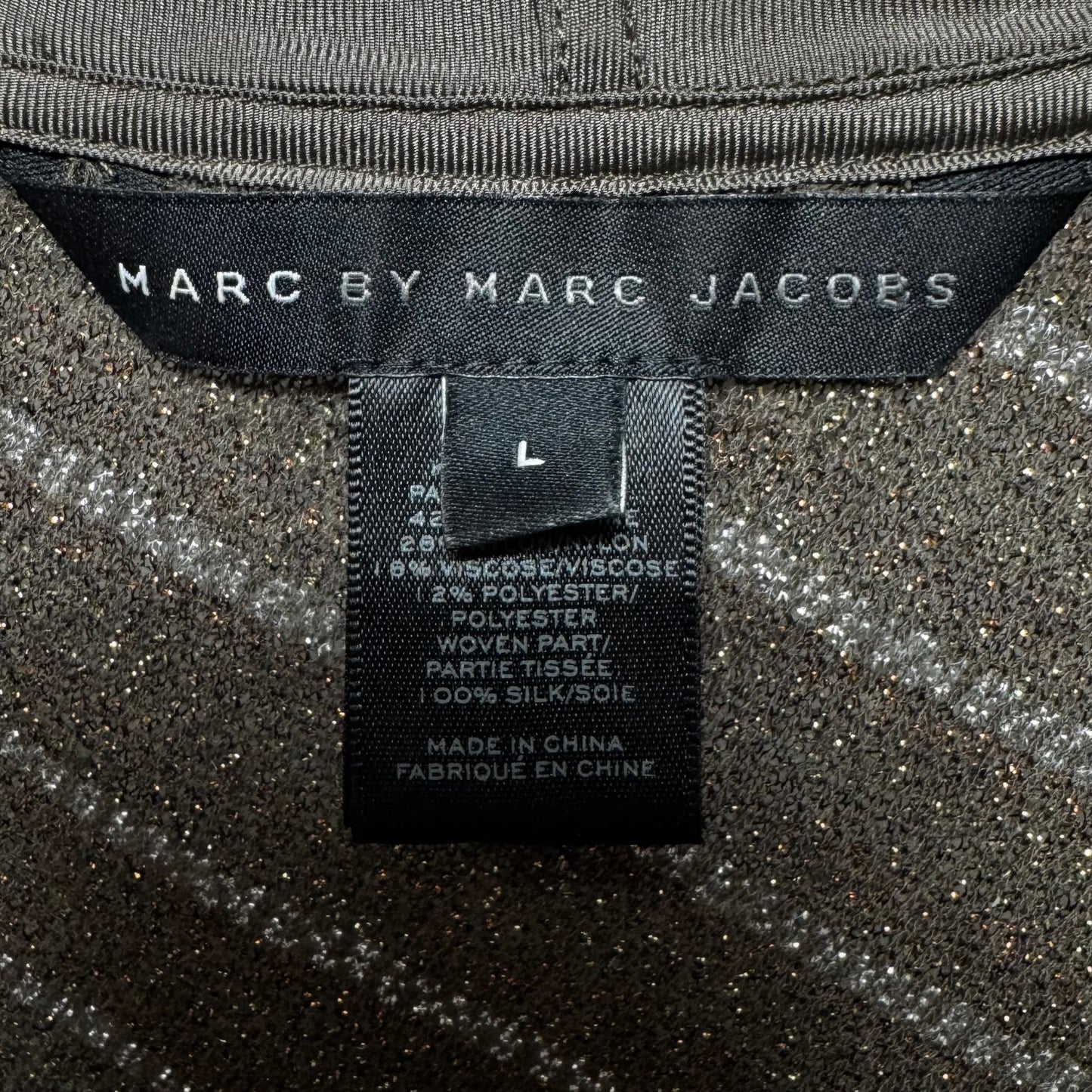 Asymmetrical Hem Metallic Knit Top Short Sleeve Designer By Marc By Marc Jacobs In Brown & Silver, Size: L