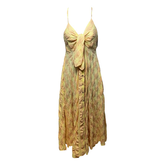 Via Printed Cotton Sleeveless Midi Dress By Free People In Creamsicle Combo Pink & Yellow, Size: Xs