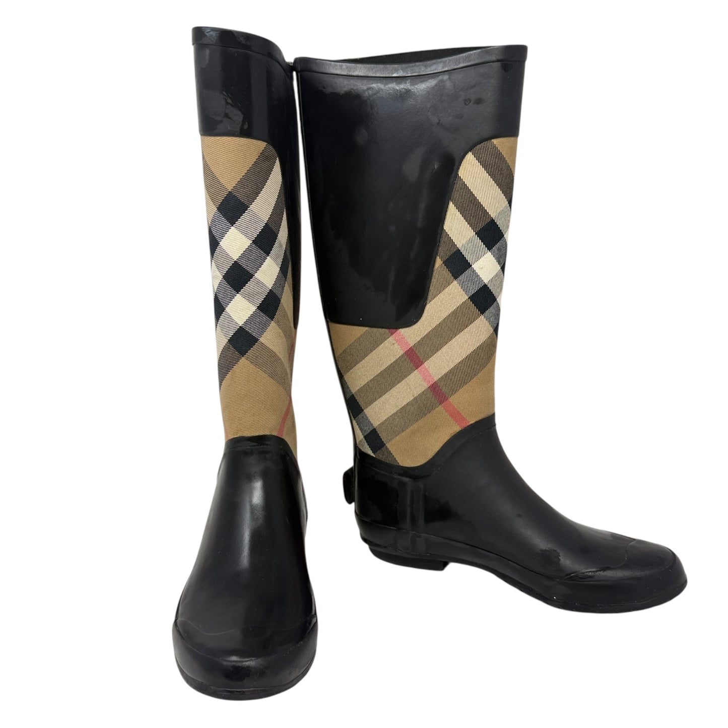 Clemence Rubber Rain Boots Luxury Designer By Burberry In House Check Black, Size: 7
