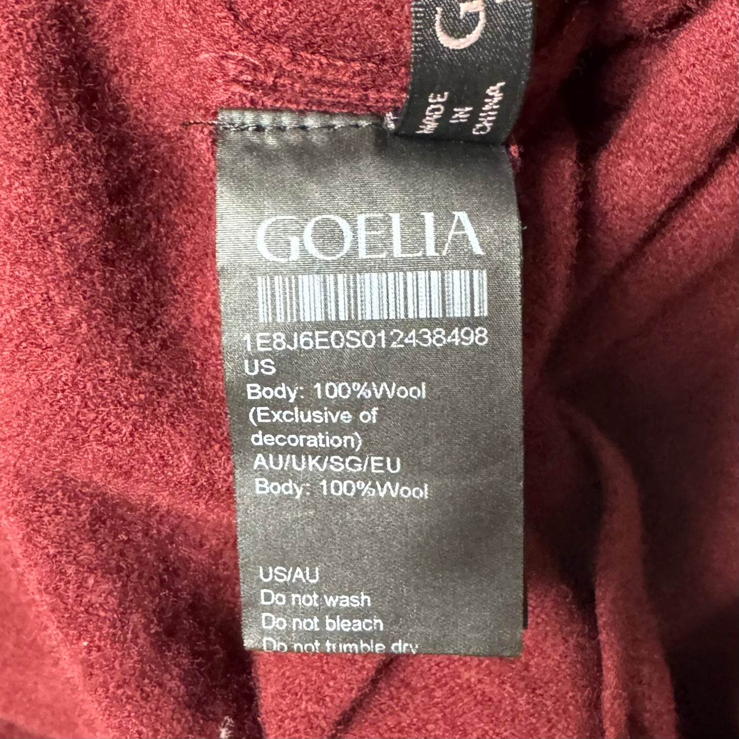 100% Wool Letter Embroidered Cardigan By Goelia In Maroon, Size: 6