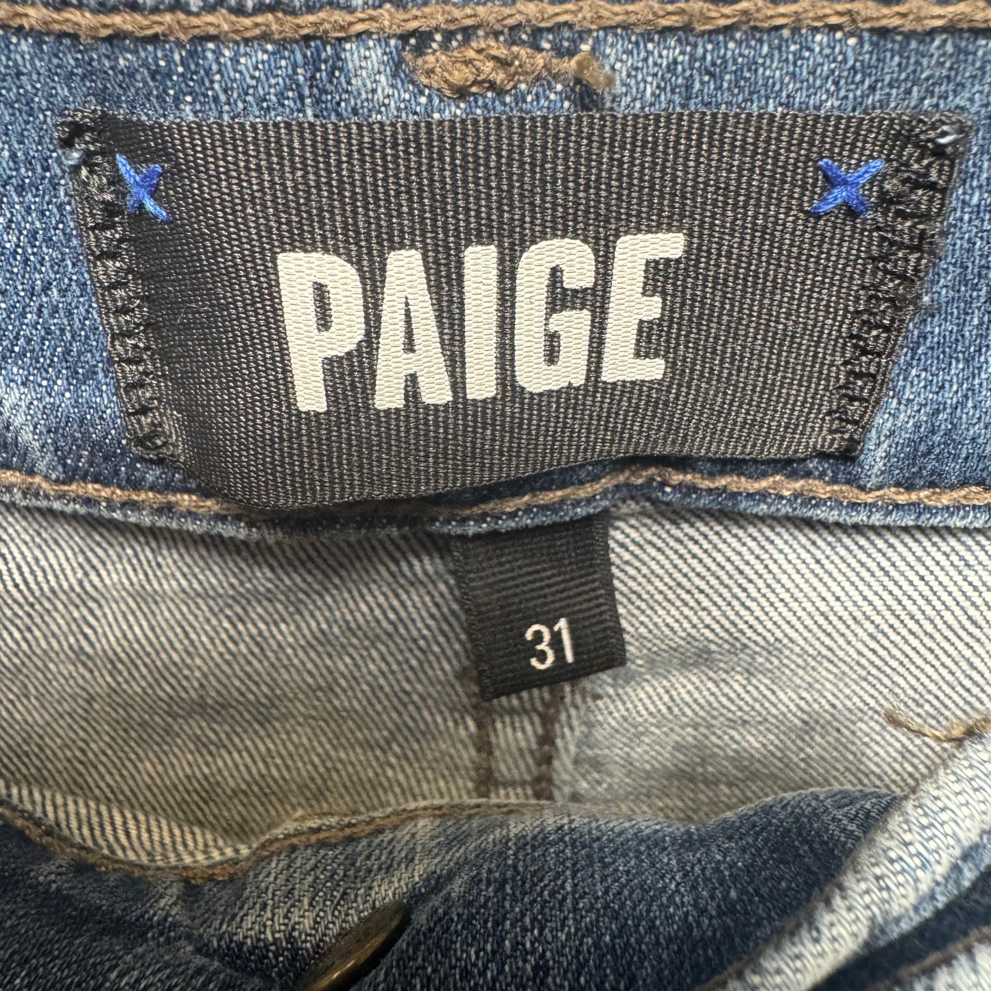 Jeans Boot Cut By Paige In Blue Denim, Size: 12/31