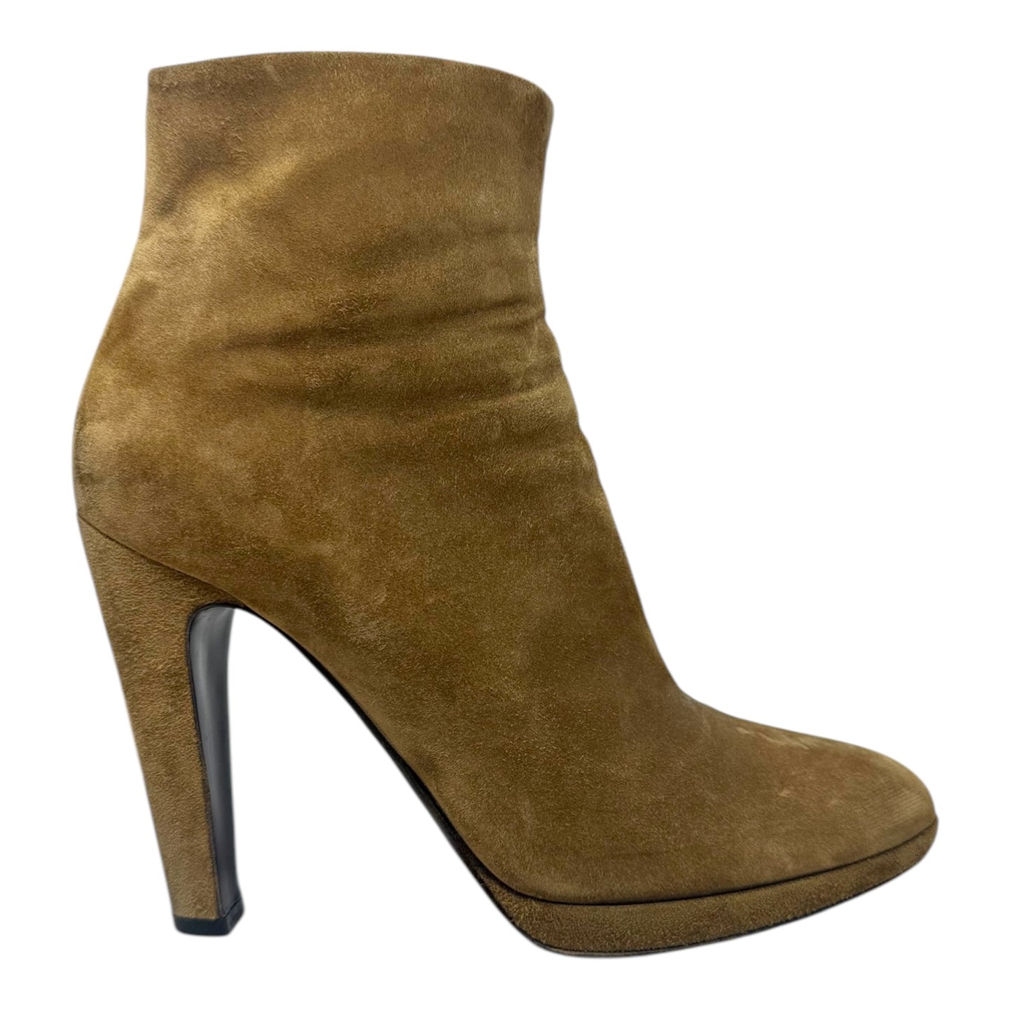 Platform Suede Ankle Booties Luxury Designer By Prada In Tan, Size: US 8.5/EU 38.5