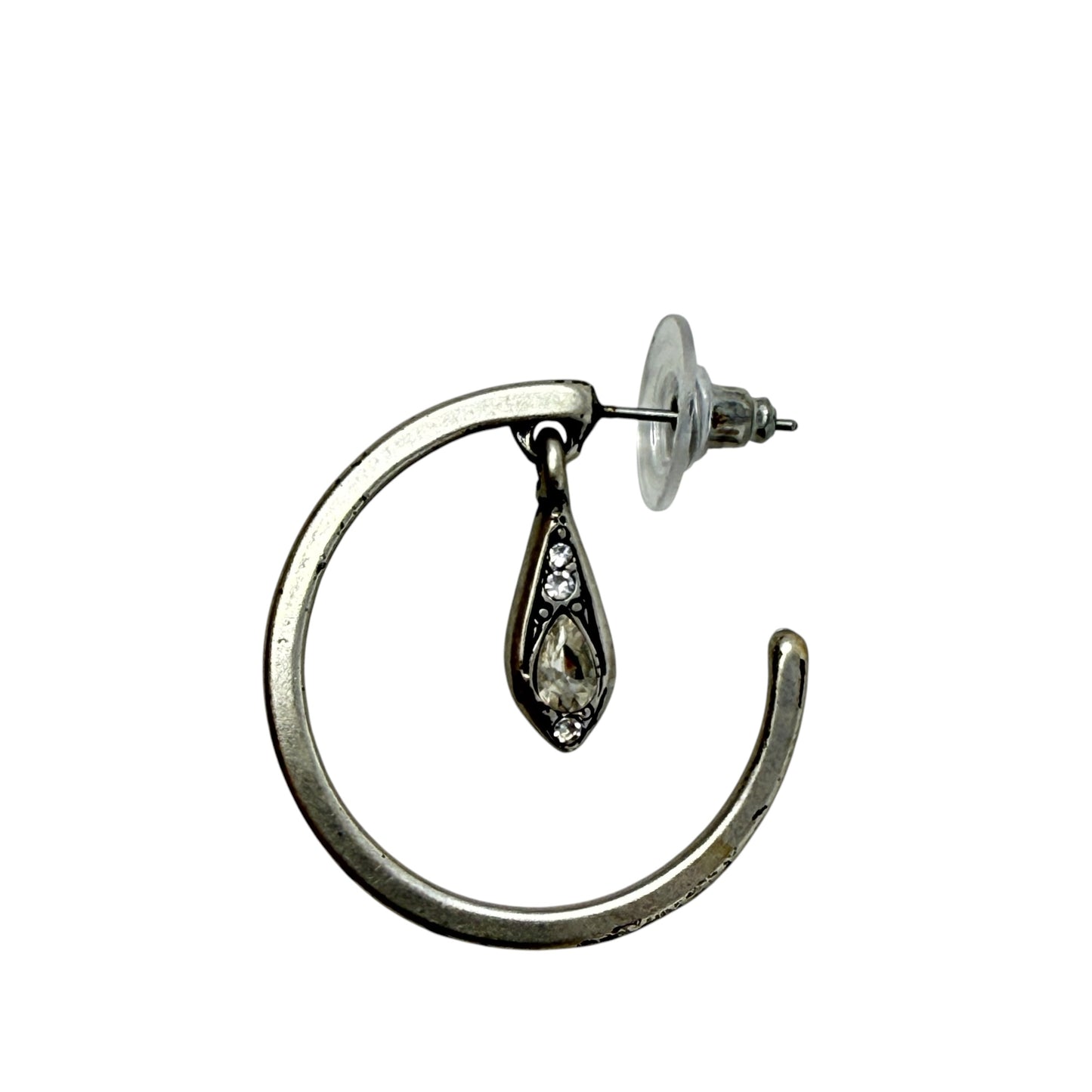 Crystal Embellished Silver Tone Metal Hoop Earrings