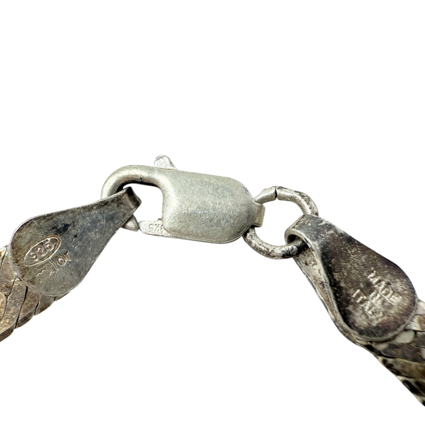 Vintage Italian Sterling Silver Etched Herringbone Chain Bracelet By Milor Italy