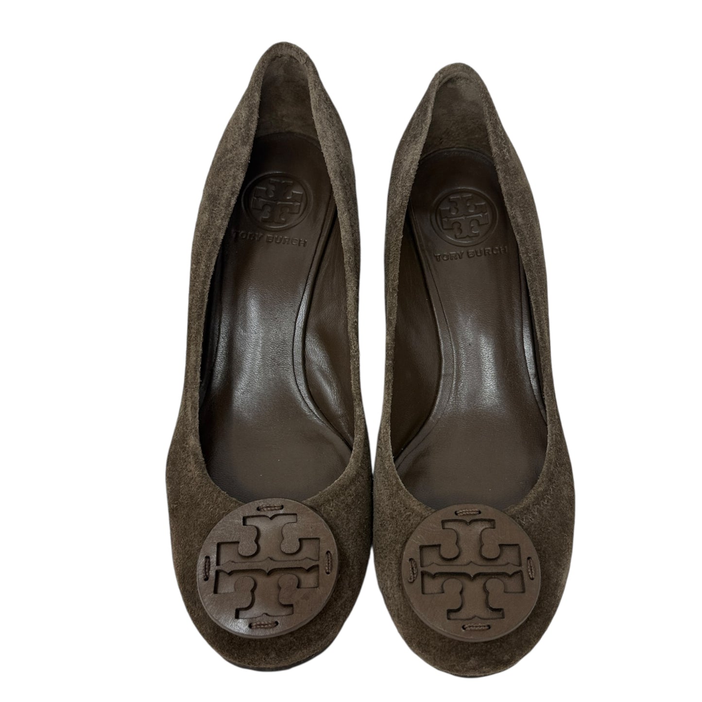 Sally Wedge Suede Pumps Designer By Tory Burch In Green, Size: 7.5