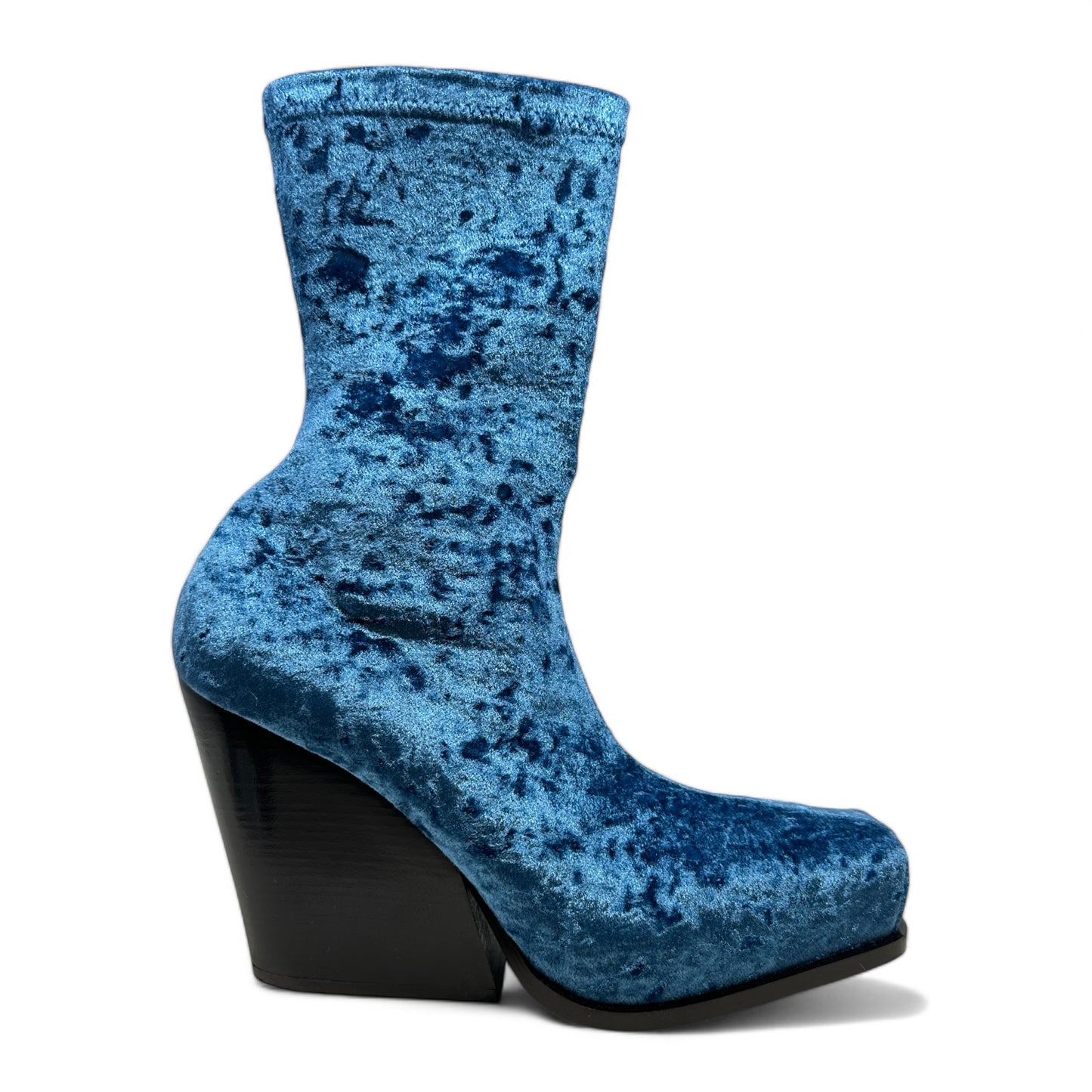 Cowboy Crushed Velvet Ankle Boots Luxury Designer In  By Stella Mccartney In Blue Lagoon, Size: US-8.5/EU-39