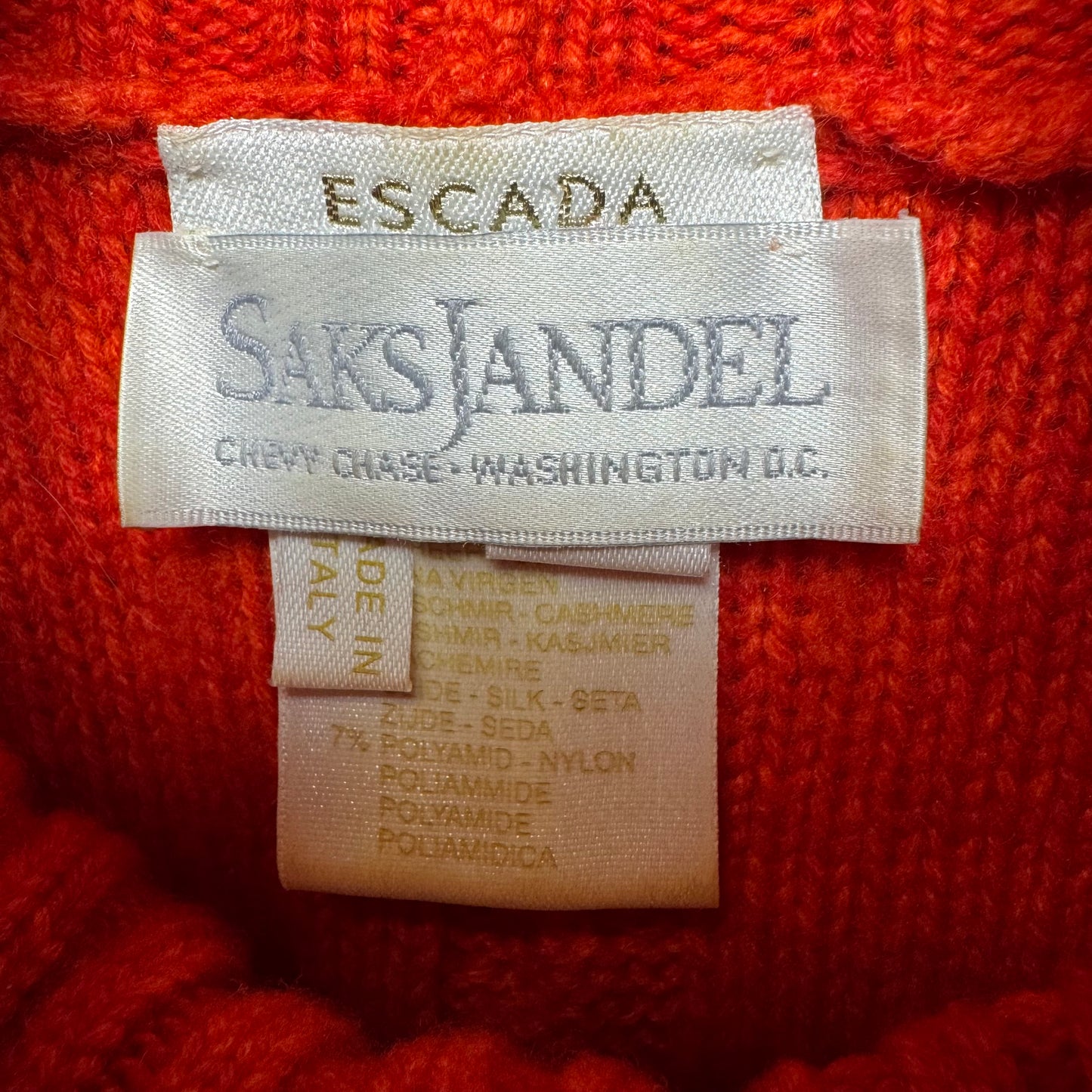 Cable Knit Turtleneck Sleeveless Sweater Designer By Escada In Orange, Size: M