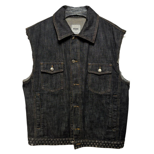 Embellished Denim Waistcoat Luxury Designer By Moschino In Blue Denim, Size: 2X