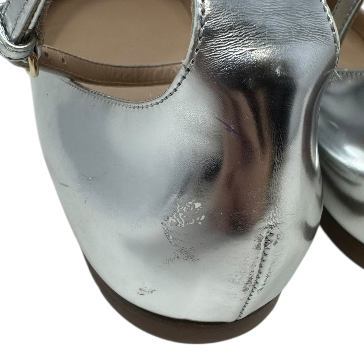 Tango Metallic Ankle Strap Flats Shoes Luxury Designer By Valentino-garavani In Silver, Size: 8