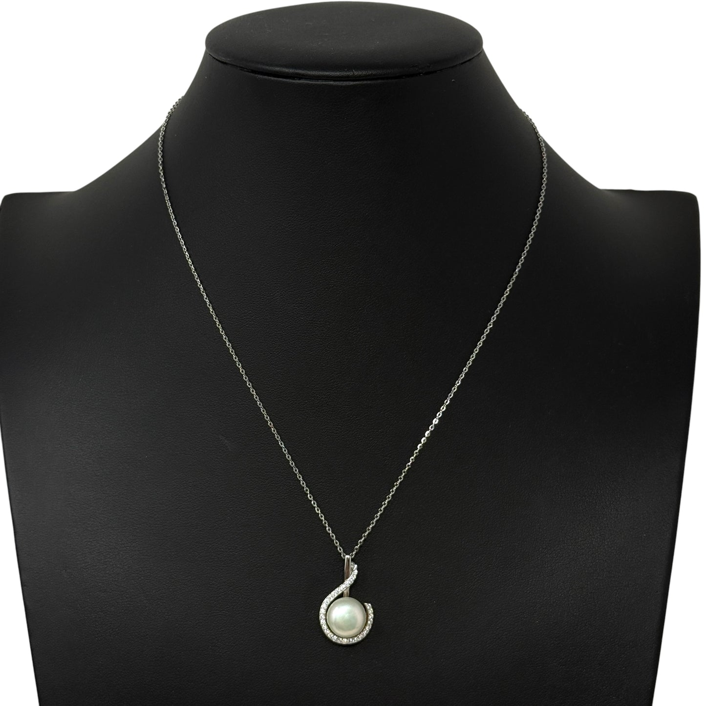 Sterling Silver, Pearl & Pave CZ Earrings & Necklace Set