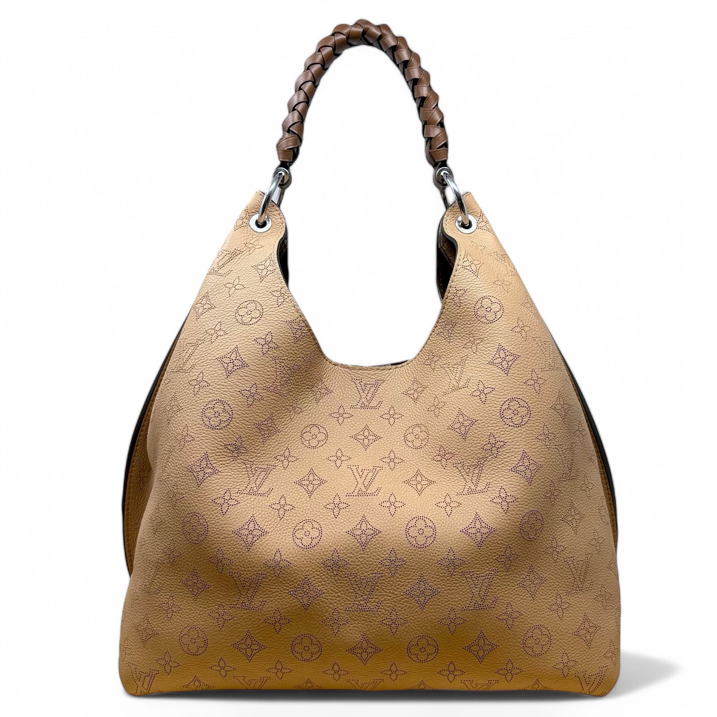 Monogram Mahina Carmel Hobo Luxury Designer By Louis Vuitton In Beige, Size: Large