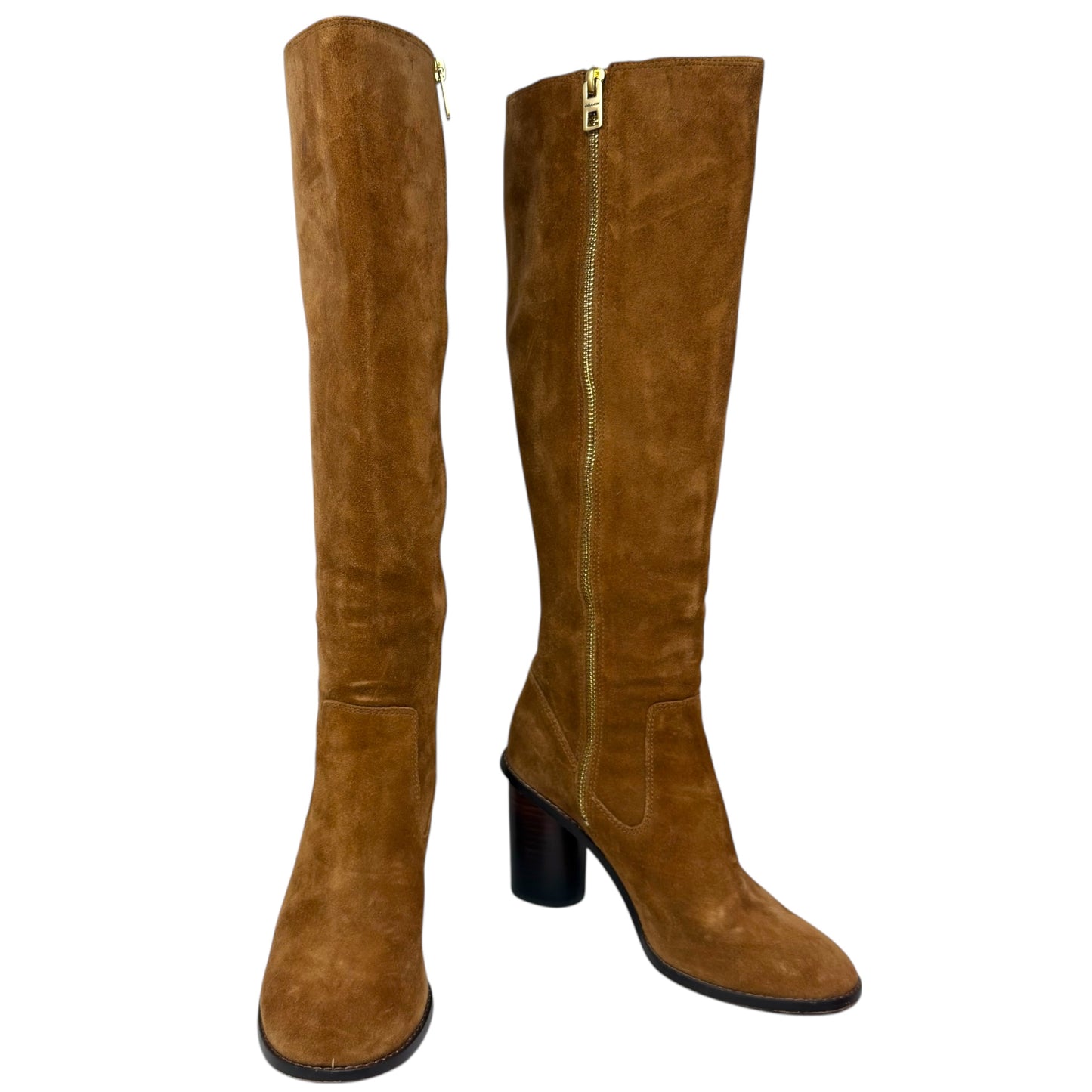 Ombre Heeled Boots In Saddle Suede Designer By Coach In Brown, Size: 7